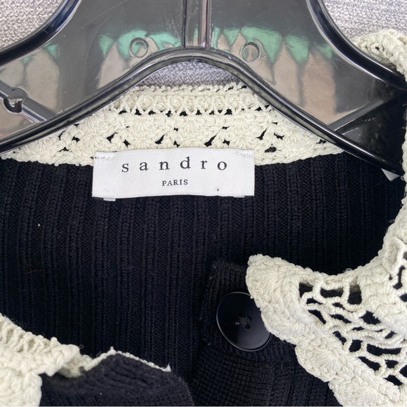 Women’s Sandro Cardigan Black Crochet Collar - Picture 5 of 6